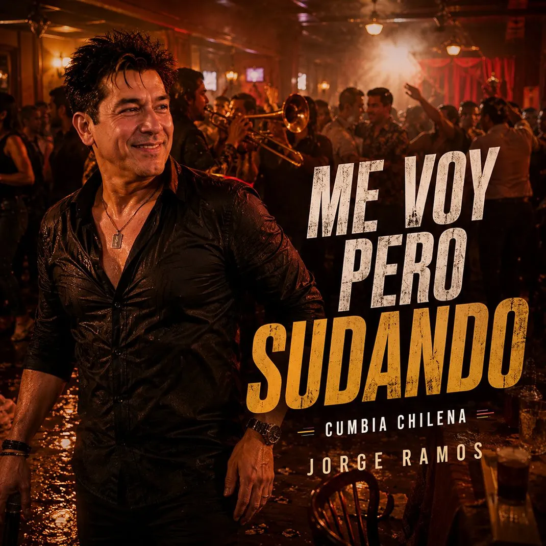 Portada cuadrada de cumbia moderna: luces de pista cálidas, acordeón sugerido y figura con actitud segura bailando; sensación de “cierre con orgullo”; título “Me Quisiste a Medias” grande y legible.