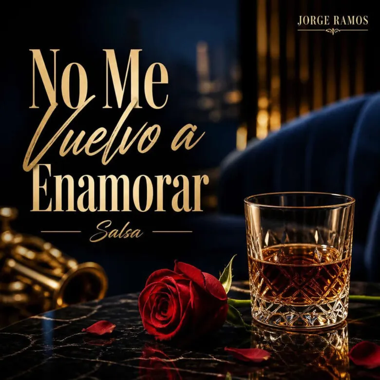 Portada con estética tropical y cómica, elementos de salsa como congas y trompetas y un corazón roto o bailarín alegre, con el título en letras grandes y coloridas.