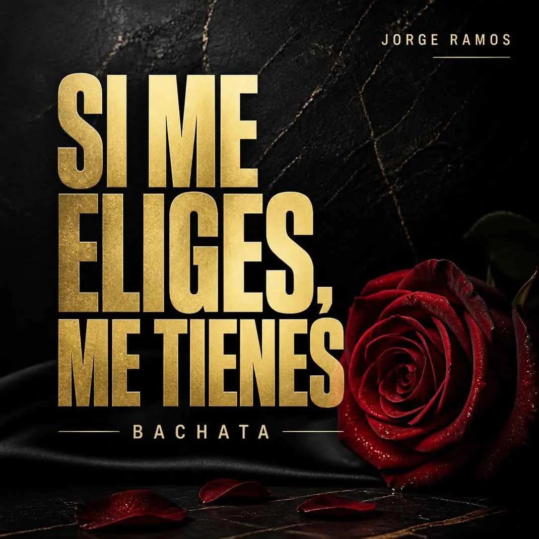 Portada cuadrada de bachata moderna romántica: ambiente nocturno cálido, dos siluetas bailando pegadas con luz suave; sensación de compromiso y ternura; título “Si Me Eliges, Me Tienes” legible.