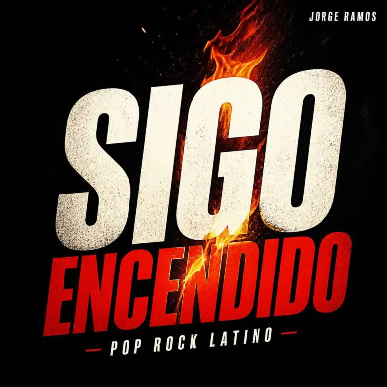 Portada cuadrada urbana enérgica y premium: figura carismática en movimiento con luces nocturnas cálidas, sensación de “fuego” y renacer; título “Sigo Encendido” en tipografía bold legible.