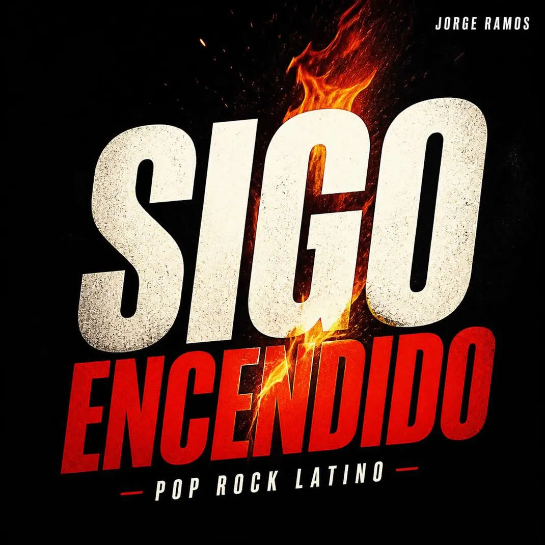 Portada cuadrada urbana enérgica y premium: figura carismática en movimiento con luces nocturnas cálidas, sensación de “fuego” y renacer; título “Sigo Encendido” en tipografía bold legible.