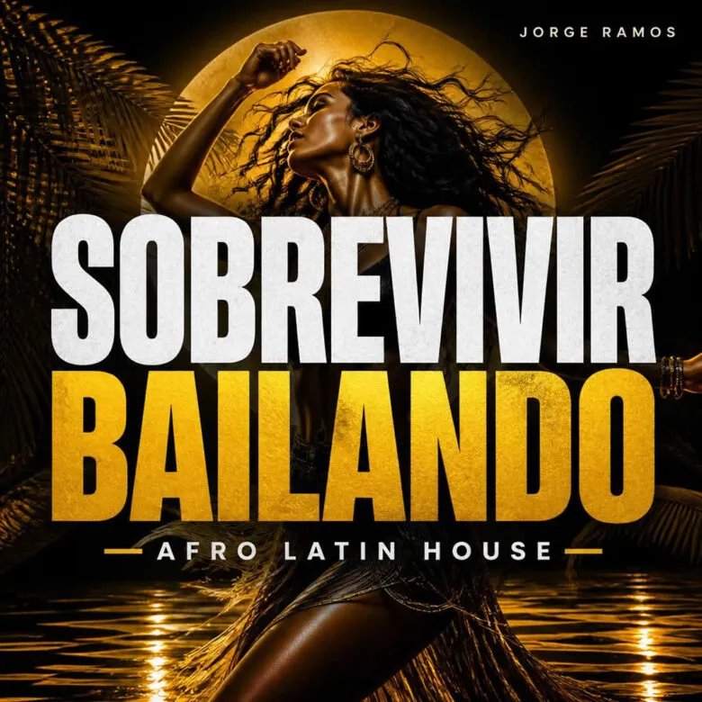 Portada cuadrada nocturna y elegante: silueta en la ciudad con bruma y destellos cálidos, sensación de resistencia y renacer; título “Sobrevivir Bailando” claro y de alto contraste.