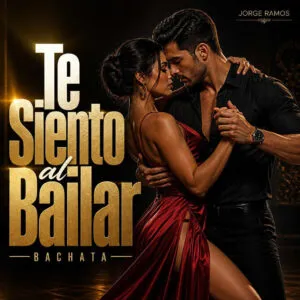 Portada “Te Siento al Bailar”: escena nocturna de baile con luz baja y brillo cálido; dos siluetas muy cerca en la pista, tipografía moderna y mood sensual, rítmico y elegante.