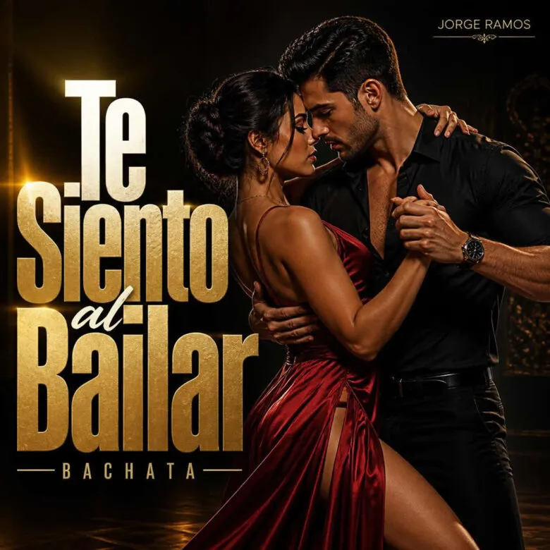 Portada “Te Siento al Bailar”: escena nocturna de baile con luz baja y brillo cálido; dos siluetas muy cerca en la pista, tipografía moderna y mood sensual, rítmico y elegante.