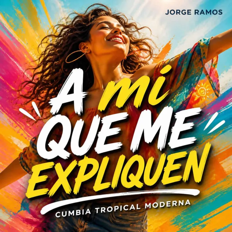Portada premium de cumbia tropical moderna: figura principal con actitud segura en primer plano, gesto alegre y desafiante.