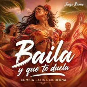 Portada mujer segura bailando sola en una calle tropical iluminada por sol dorado.