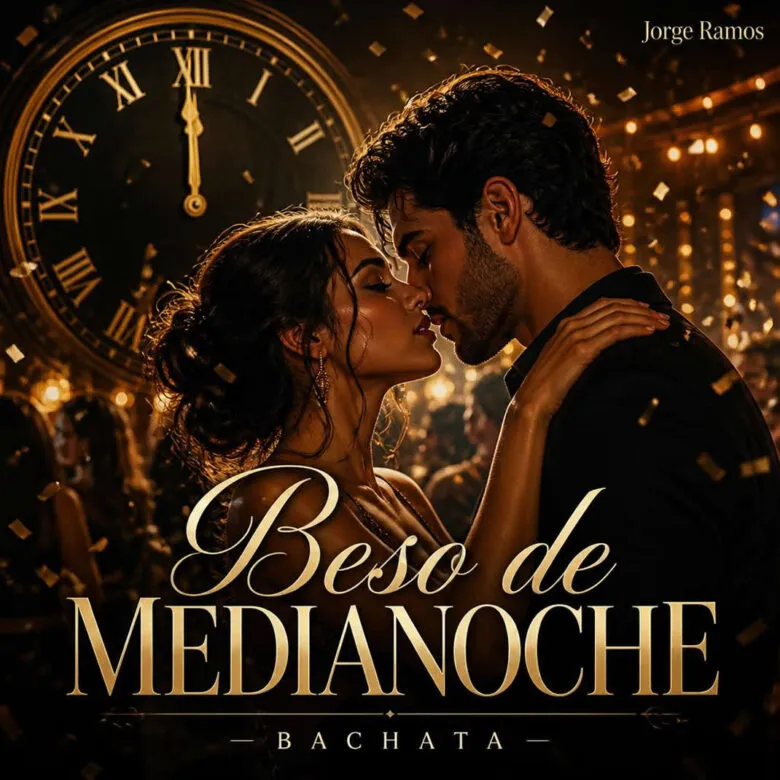 Portada pareja a punto de besarse mientras un reloj marca las doce.
