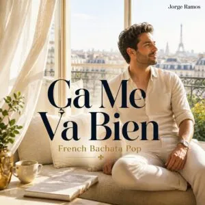 Portada “Ça Me Va Bien”: atmósfera cálida y serena con luz suave; figura caminando tranquila en tonos dorados, tipografía elegante en francés y mood de paz interior, claridad y amor propio.