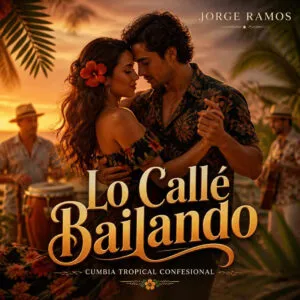 Portada baile cercano y sensual en una noche latina, luces cálidas, movimiento de cuerpos sin mostrarlo todo.