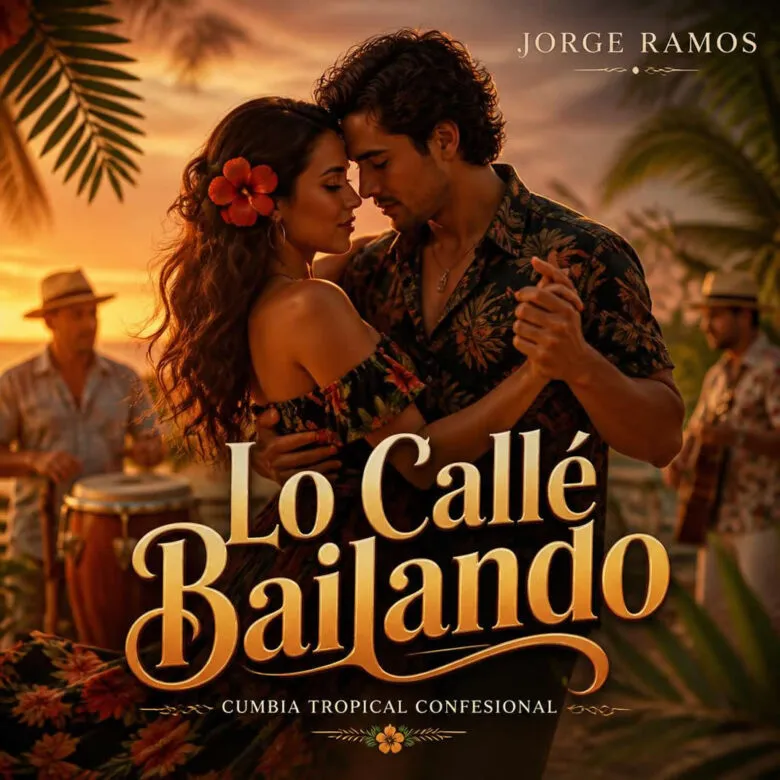 Portada baile cercano y sensual en una noche latina, luces cálidas, movimiento de cuerpos sin mostrarlo todo.