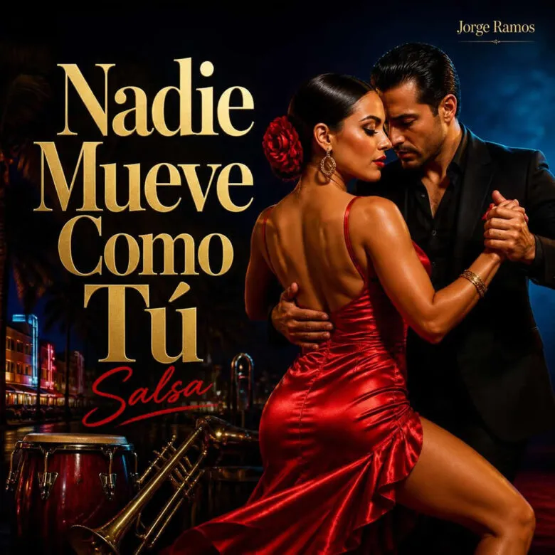 Portada mostrando a un bailarín de salsa en el centro de una pista tropical bajo un foco de luz cálida, rodeado de gente mirando.