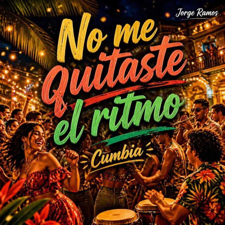 Portada figura bailando sola con actitud tranquila y poderosa, luces tropicales cálidas, espejo o reflejo sugerido