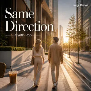 Portada dos personas caminando en la misma dirección, calles limpias de ciudad al amanecer.