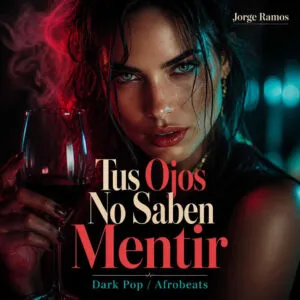 Portada musical premium para dark pop, latin pop y afrobeats pop. Vocalista femenina sensual y elegante en primer plano.