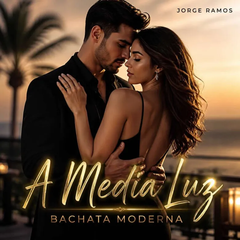 Portada dos siluetas cerca bailando/deslizándose, atmósfera íntima y elegante.