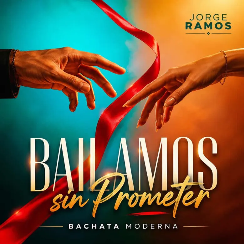 Portada del single “Bailamos sin Prometer” de Jorge Ramos, con una pareja o silueta bailando suavemente frente a una ventana nocturna o sobre un fondo degradado romántico, transmitiendo intimidad sin promesas, con el título destacado en la parte superior.