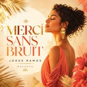 Portada “Merci Sans Bruit”: escena sobria y luminosa con luz cálida; figura caminando firme en silencio, tipografía elegante en francés y mood de gratitud, calma y respeto ganado.