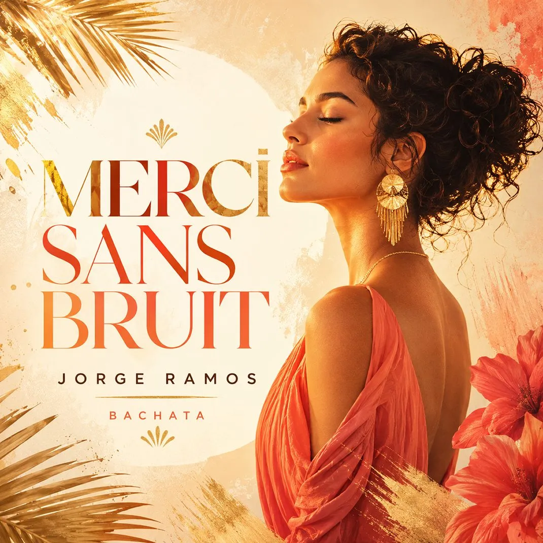 Portada “Merci Sans Bruit”: escena sobria y luminosa con luz cálida; figura caminando firme en silencio, tipografía elegante en francés y mood de gratitud, calma y respeto ganado.