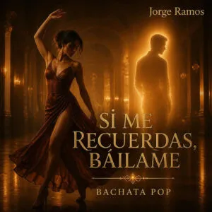 Portada pista nocturna íntima con luz baja y brillo cálido; siluetas bailando bachata con espacio y elegancia.