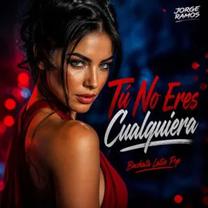 Portada “Tú No Eres Cualquiera”: escena romántica moderna con luz cálida; dos figuras en una ciudad nocturna, mirada directa y sensación de compromiso, tipografía elegante y mood de amor firme y presente.