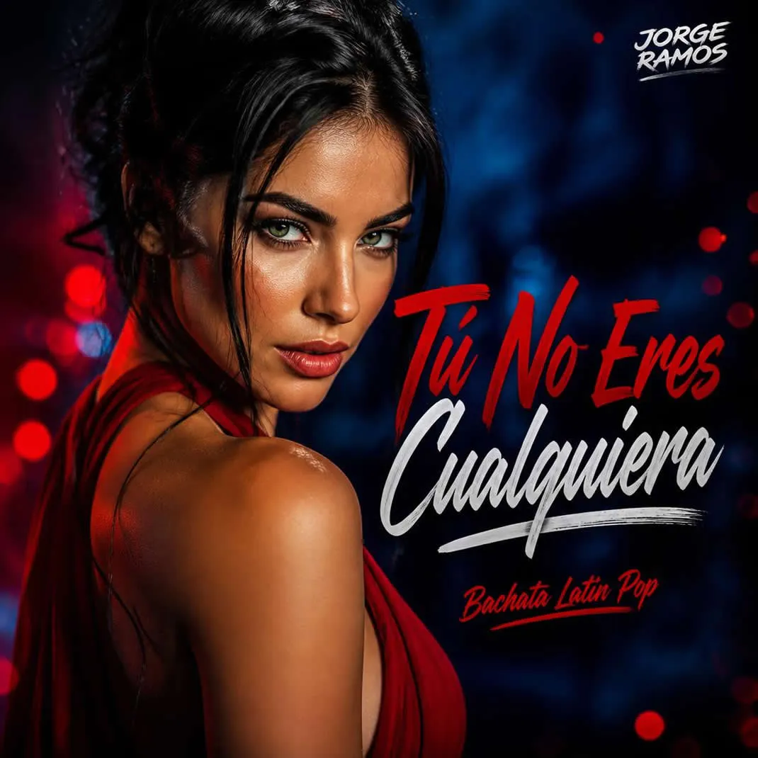 Portada “Tú No Eres Cualquiera”: escena romántica moderna con luz cálida; dos figuras en una ciudad nocturna, mirada directa y sensación de compromiso, tipografía elegante y mood de amor firme y presente.